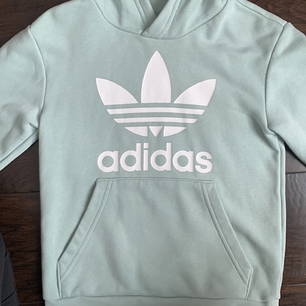 Adidas Kids Trefoil Hoodie Baby Blue XS (7-8) - Picture 2 of 3
